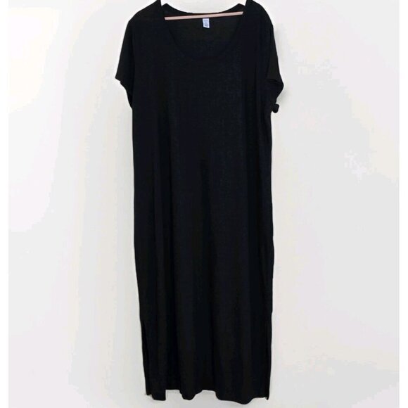 Old Navy Dresses & Skirts - Old Navy T Shirt Maxi Dress 3X Black SS Linen Blend Slits Pullover Goth Cottage